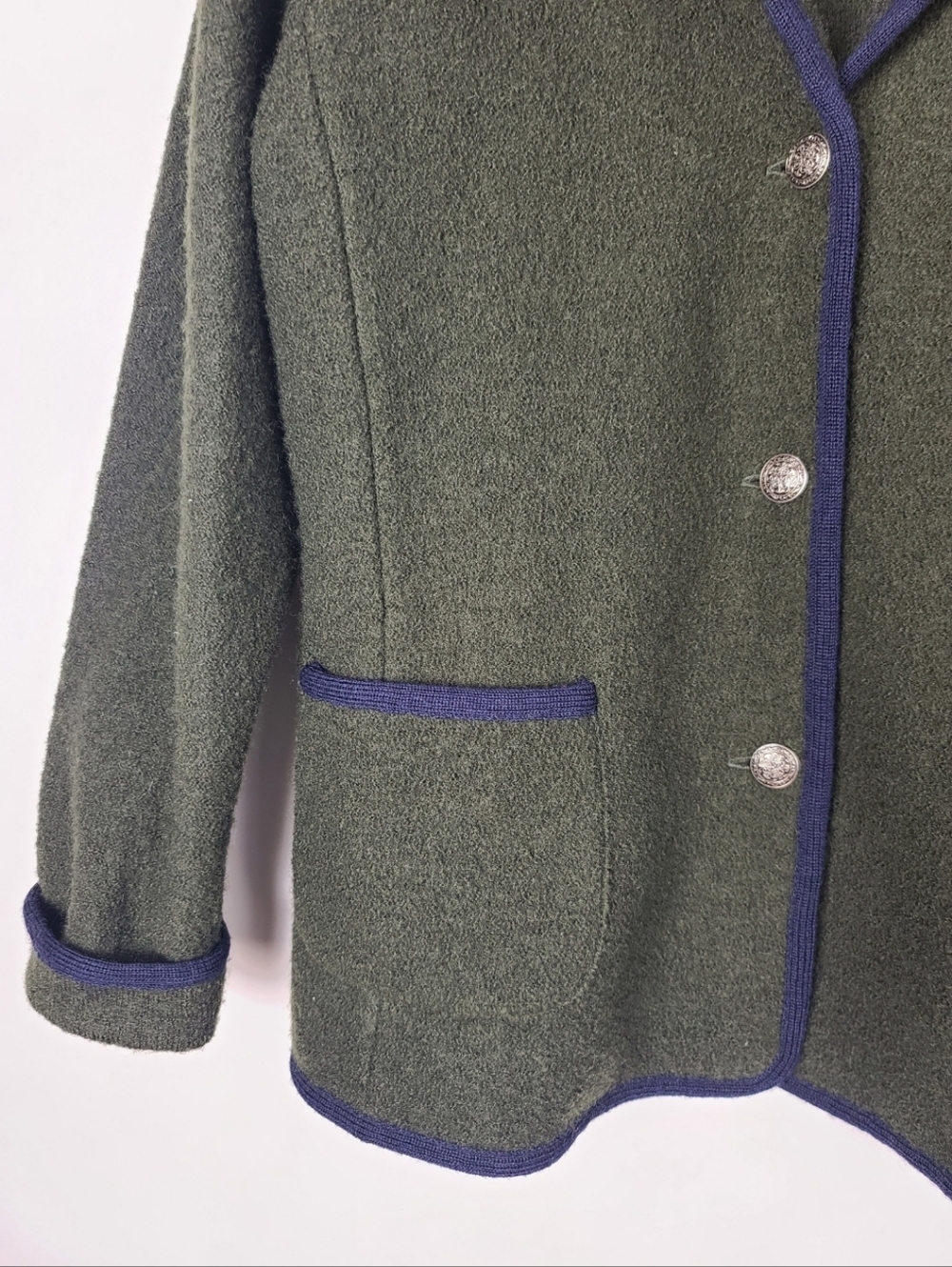 Green Contrast-Trim Women's Cardigan Blazer - Picture 7 of 10